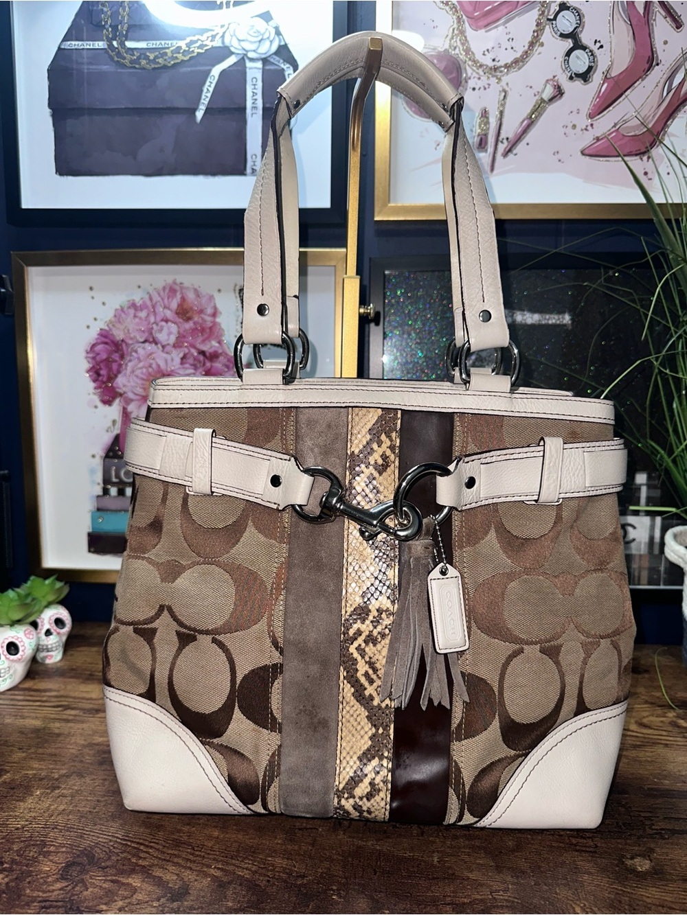 Coach Hamptons Signature Patchwork Python Stripe Tote (2006)